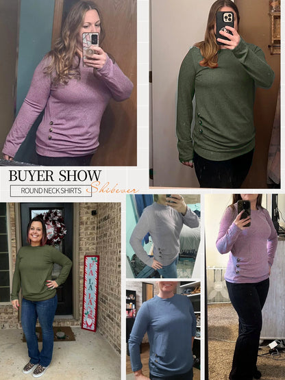 Long Sleeve Shirts for Women Fall Womens Tops Crew Neck Shirts for Women Lightweight Pullover Basic Tunic Winter Clothes Grey S