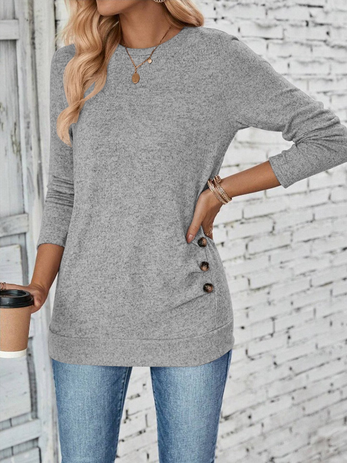 Long Sleeve Shirts for Women Fall Womens Tops Crew Neck Shirts for Women Lightweight Pullover Basic Tunic Winter Clothes Grey S