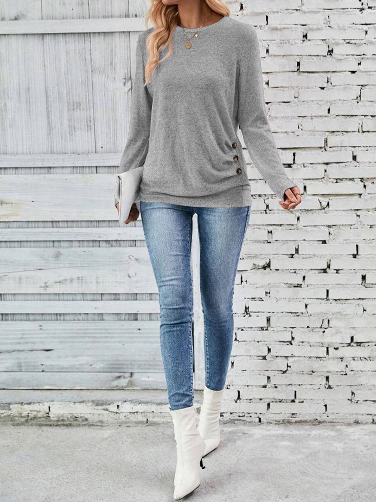 Long Sleeve Shirts for Women Fall Womens Tops Crew Neck Shirts for Women Lightweight Pullover Basic Tunic Winter Clothes Grey S