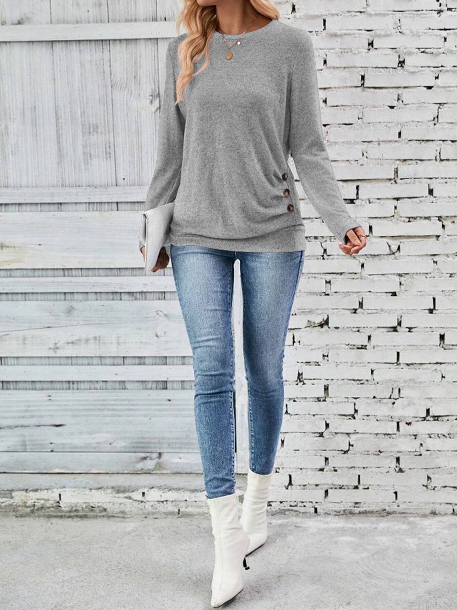 Long Sleeve Shirts for Women Fall Womens Tops Crew Neck Shirts for Women Lightweight Pullover Basic Tunic Winter Clothes Grey S