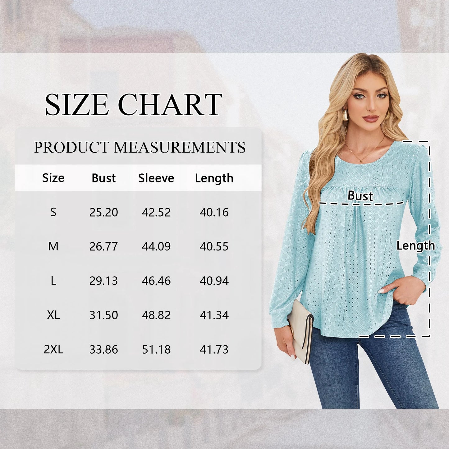 Long Sleeve Blouses for Women Fall Dressy Eyelet Shirts Tops Ladies 2025 Blue Crew Neck Cute Casual Tee Shirts S