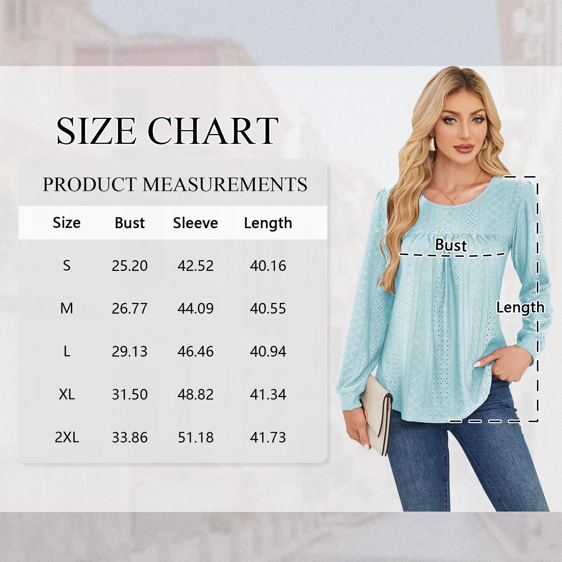 Long Sleeve Blouses for Women Fall Dressy Eyelet Shirts Tops Ladies 2025 Blue Crew Neck Cute Casual Tee Shirts S